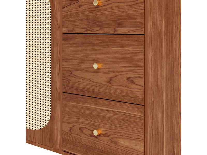 Buffet design moderne avec tiroirs et portes en rattan, meuble de rangement cuisine salon, couleur brun, dimensions 160x40x90 cm - Conforama R