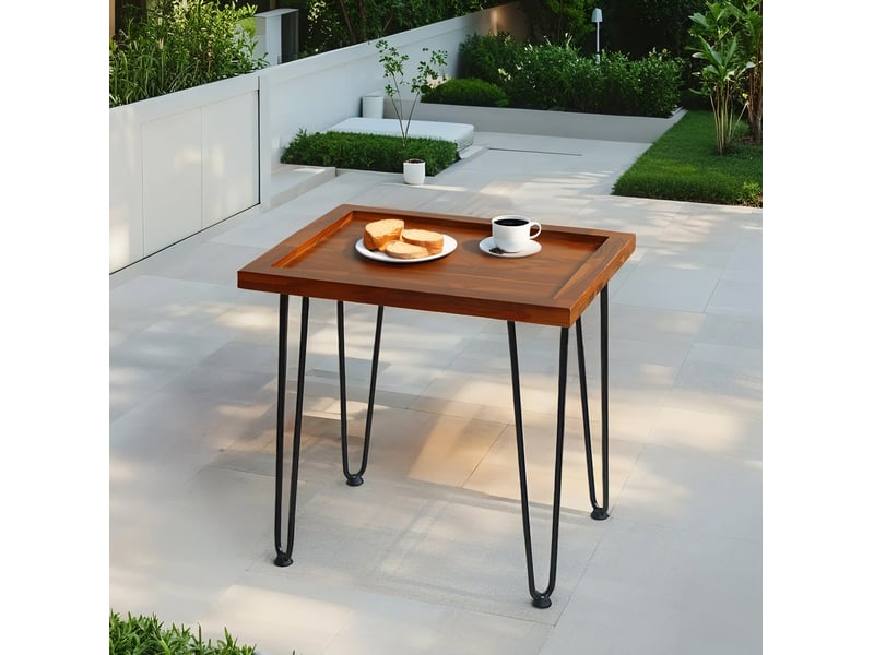  Table basse en bois massif avec pieds en fer et patins antidérapants pour salon, jardin, 62 × 50 × 15,5 cm  - Conforama B