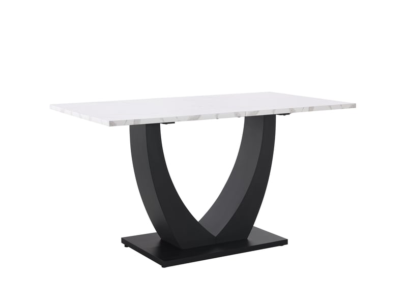  Table à manger 140x75x75,5cm, table rectangulaire, motif de marbre, pied réglable en métal, style design,mdf, blanc+noir  - Conforama A
