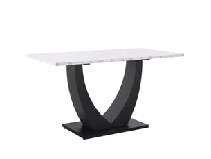Table à manger 140x75x75,5cm, table rectangulaire, motif de marbre, pied réglable en métal, style design,mdf, blanc+noir
