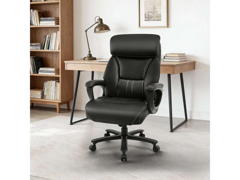  Chaise de bureau ergonomique inclinable à 15° - lpospi - appui-tête, soutien lombaire, polyuréthane noir 72 × 86 × 127 cm  - Conforama B