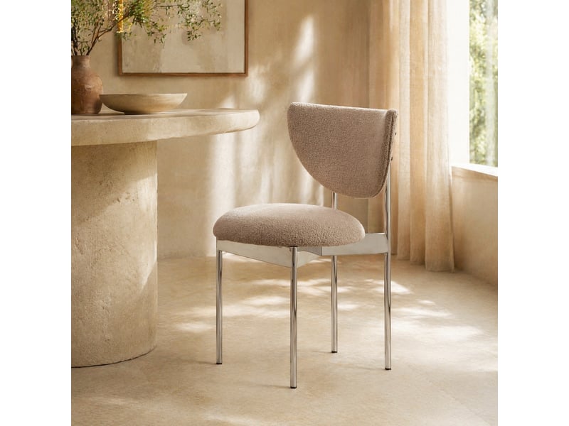  Lot de 2 chaises de salle à manger sans accoudoirs  - dossier orbital, tissu métal - kaki clair  - Conforama C