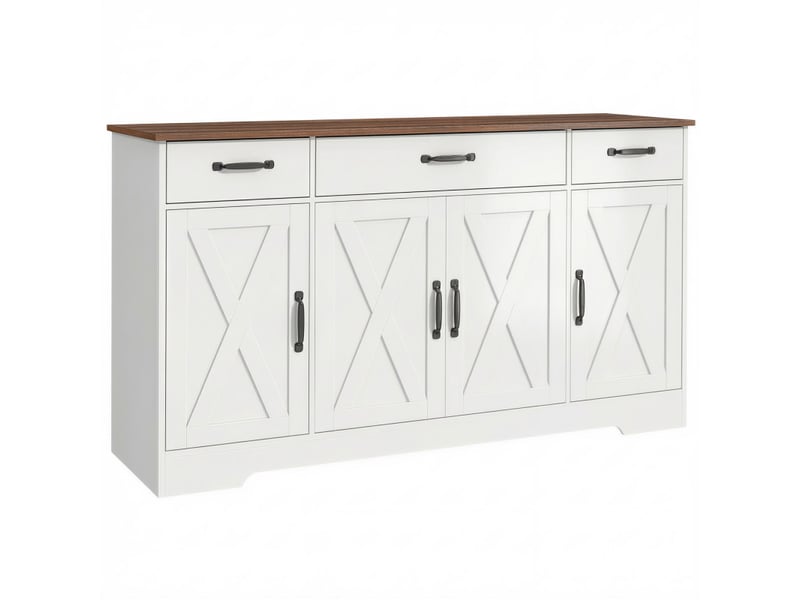  Buffet sieglinde style campagnard chic blanc &amp; noyer rangement polyvalent 140 cm  - Conforama A