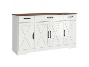 Buffet sieglinde style campagnard chic blanc & noyer rangement polyvalent 140 cm