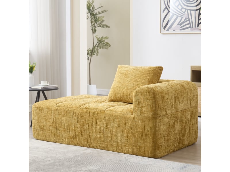  Canapé tissu en chenille douce avec coussin,canapé avec poches latérales,canapé modulable,design moderne jaune  - Conforama E