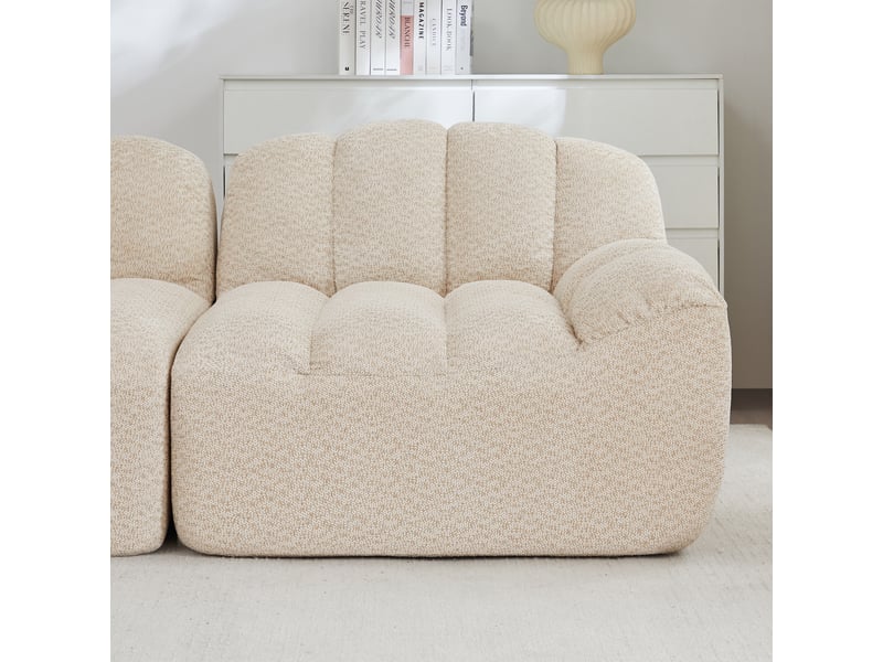  Canapé panoramique coquille 2 places, 2 poufs beigeblanc – 210 x 165 x 79 cm Fay Lum - Conforama R