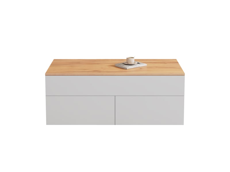  Table basse relevable avec 2 tiroirs et rangement pour salon 100×50×40 cm en panneaux de particules blanc et bois  - Conforama D