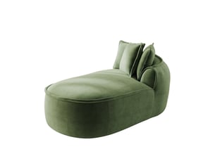 Canapé méridienne droit en chenille vert avec coussins inclus et assise profonde de 122 cm