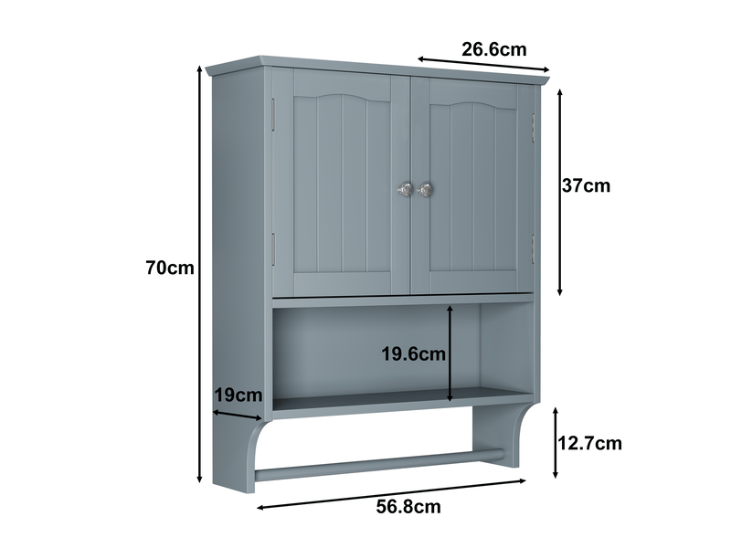 Armoire murale de salle de bains 56,8x19x70 cm gris clair avec porte-serviettes - Conforama C