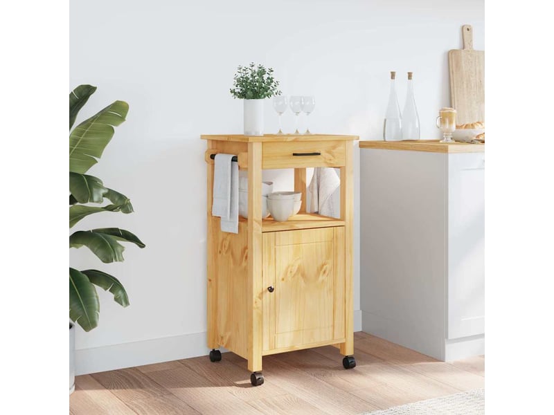 Desserte de cuisine, chariot de rangement monza 48x40x88,5 cm bois massif de pin shl31001 - Conforama C