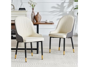 Lot de 2 chaises salle à manger dossier éclair  - pieds antidérapants simili cuir gris foncé, blanc et noir