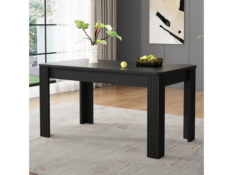 Table de salle à manger rectangulaire à quatre pieds stables en panneaux de particules noire - Conforama C