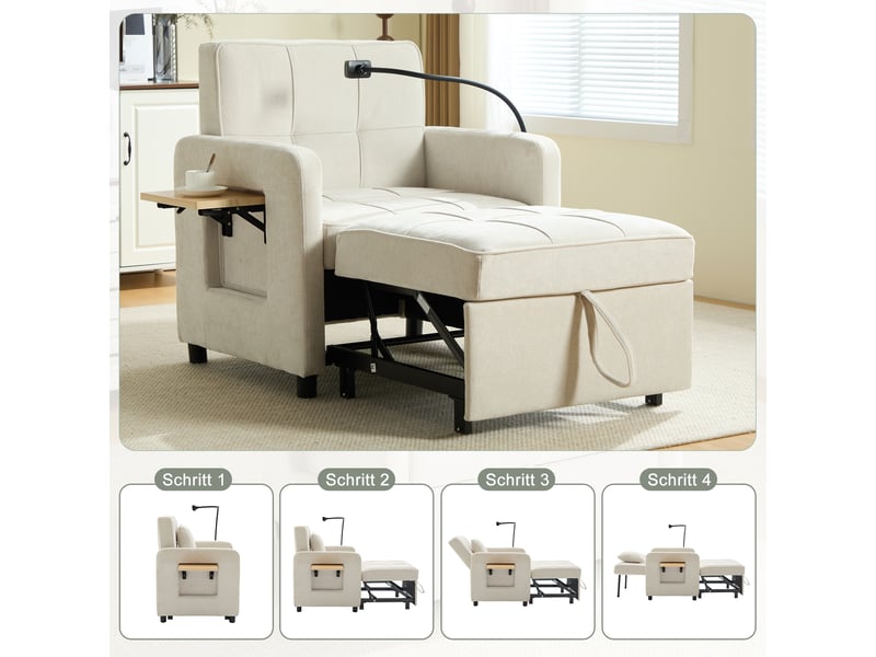  Fauteuil convertible,167x79x83 cm,avec rangement,chenille,beige  - Conforama D