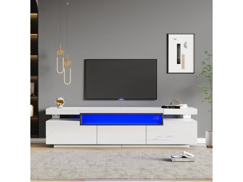  Meuble tv blanc laqué 160 cm avec led 16 couleurs - support pour écran jusqu'à 70 pouces  - Conforama R