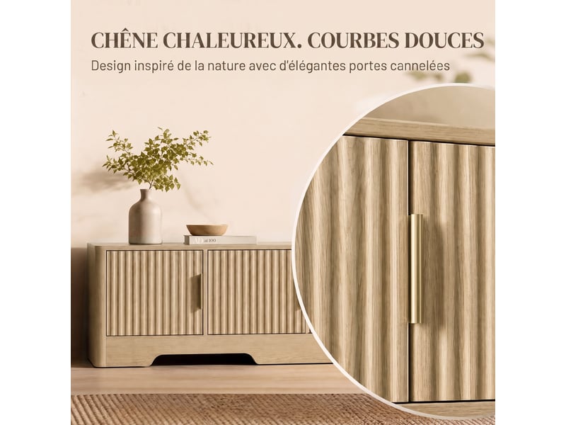  Meuble tv 4 portes pour écran jusqu'à 60 pouces coloris chêne 140 x 40 x 40 cm  - Conforama D