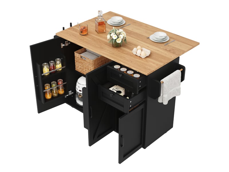  Buffet moderne avec espace de rangement et chariot porte-snack, noir  - Conforama A