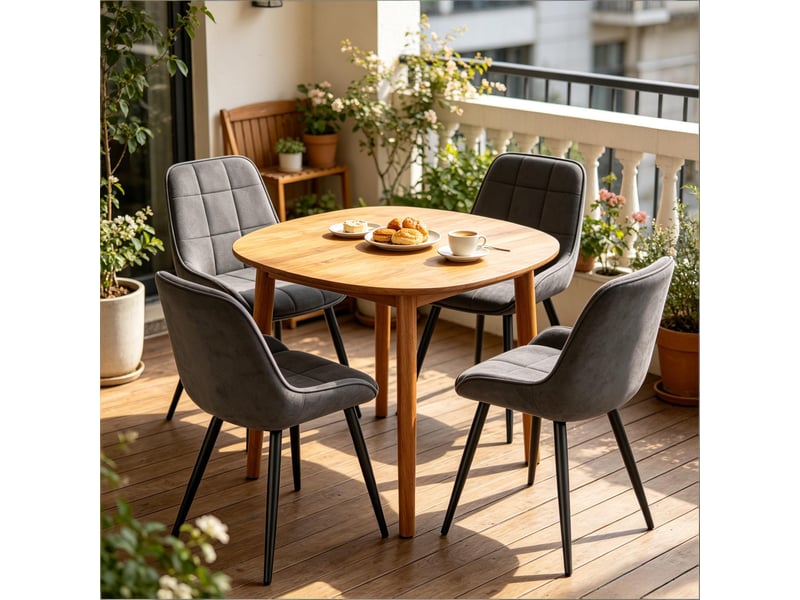  Chaises de salle à manger lot de 4 à dossier incurvé  - pieds croisés en métal, velours - gris foncé  - Conforama C
