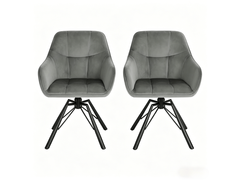  Chaises de salle à manger pivotantes 360° lot de 2 avec accoudoirs  - velours métal gris foncé  - Conforama A