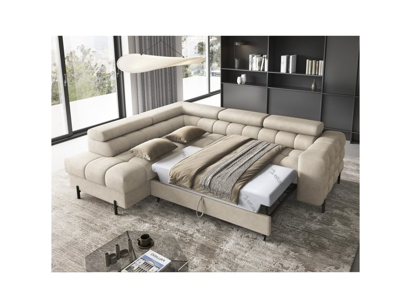 Canapé ferrum beige convertible 5 places angle gauche rangement intégré 276x93x200cm - Conforama B