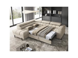 Canapé ferrum beige convertible 5 places angle gauche rangement intégré 276x93x200cm