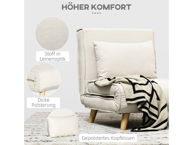  Fauteuil convertible dossier réglable 6 positions aspect lin crème 72x78x79 cm  - Conforama D