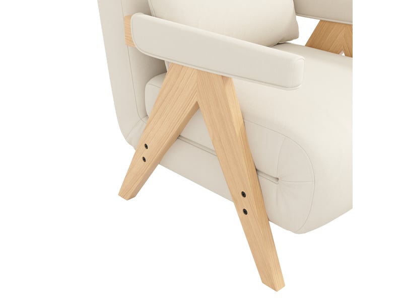 Fauteuil convertible lit 1 place beige, fauteuil lounge reclinaible 6 positions, revêtement lin polyester, structure bois massif et métal, dimensions 87x64x60 cm - Conforama W