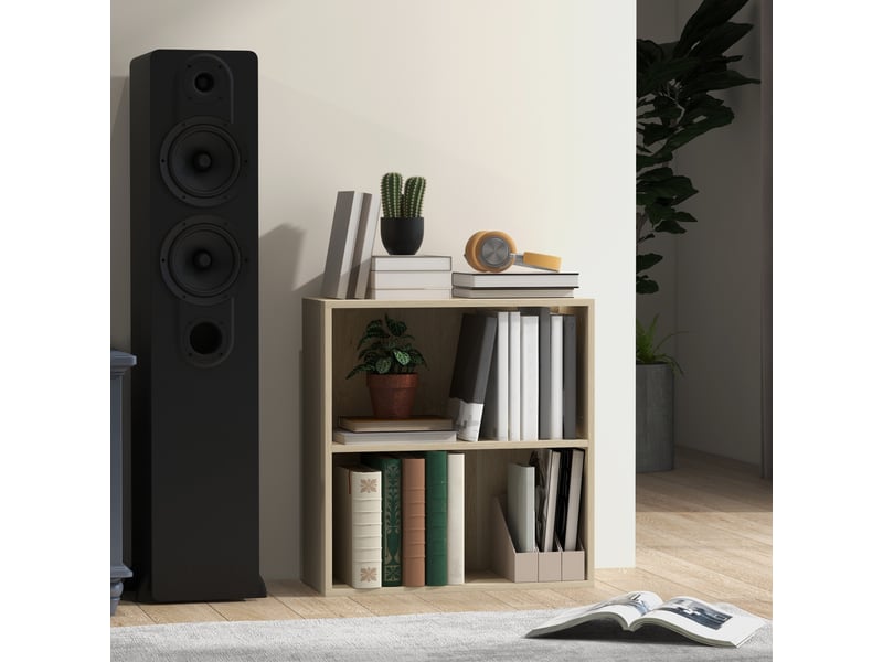  Bibliothèque étagère de rangement avec 2 compartiments et étagère réglable, 60 x 24 x 63 cm, effet bois naturel  - Conforama D