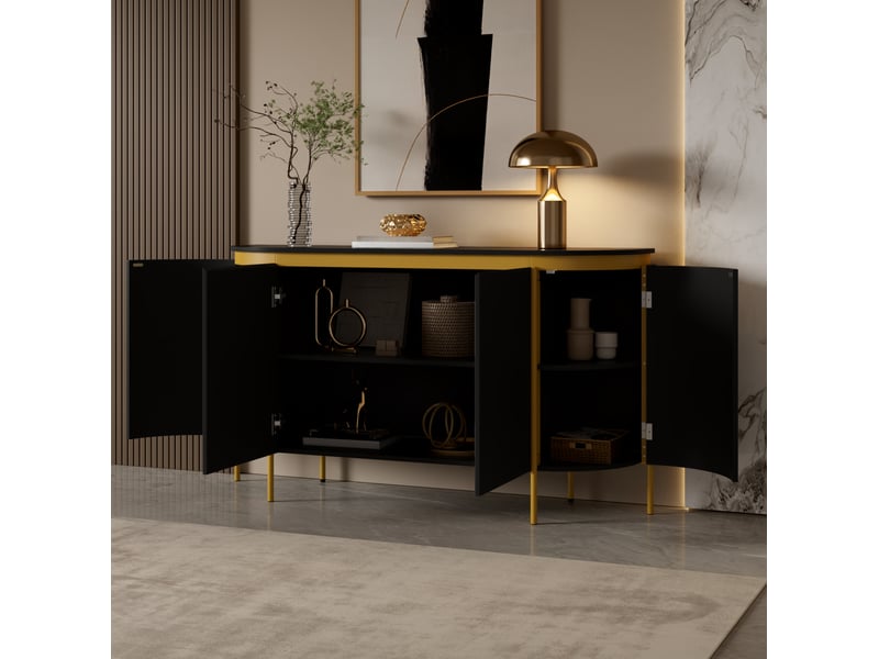 Buffet 140x38x80 cm 4 portes mdf noir  - Conforama C