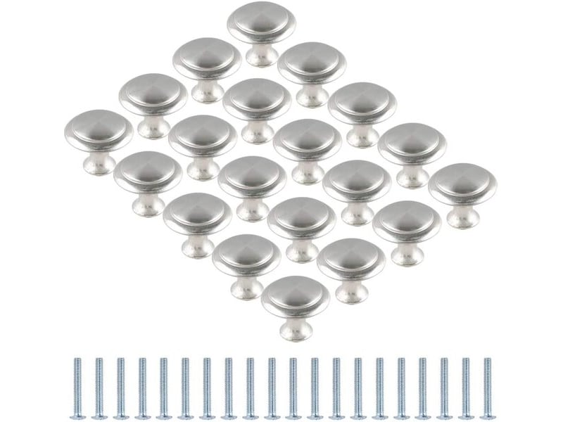  Paquet de 20 poignées rondes en acier inoxydable argentées, poignées pour portes de tiroirs de cuisine  - Conforama B