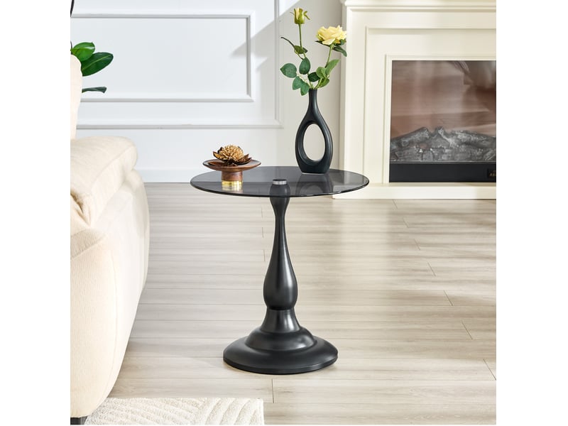 Table basse fixe ronde avec plateau en verre trempé et socle métallique antidérapant pour salon, noir, 50 × 51,5 cm - Conforama D