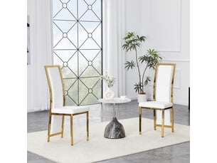 Chaises de salle à manger minimalistes lot de 2, simili cuir blanc bordure dorée, cadre métal doré, hauteur 109 cm, salle à manger bureau