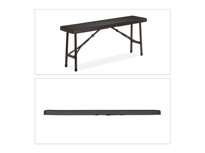 Lot de 2 bancs pliants design extérieur jardin 180 x 30 x 45 cm confortables en plastique brun 13_0010184  - Conforama A