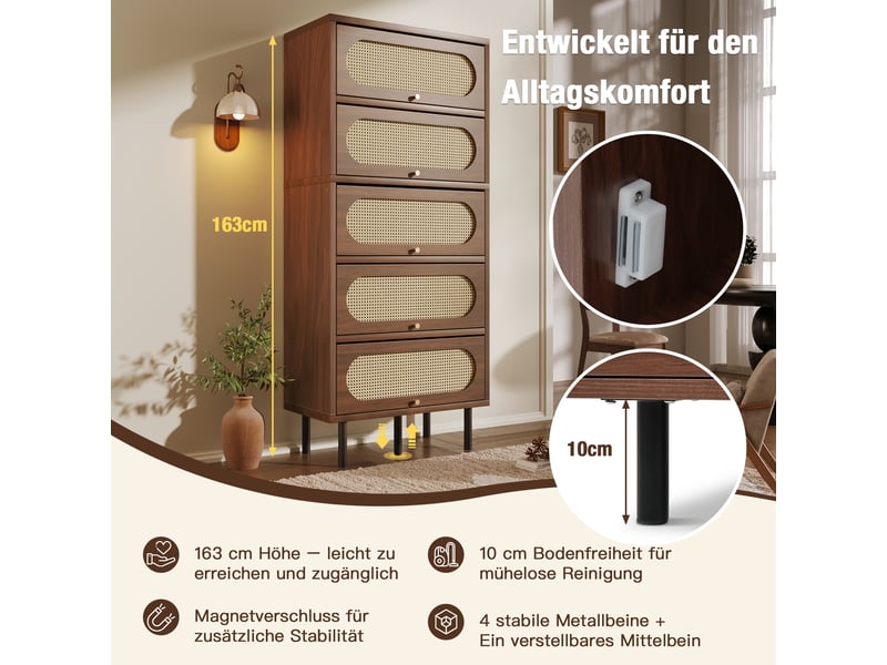  Armoire haute en noyer et rotin 163cm, buffet haut pour salon et couloir. Sans matelas.  - Conforama B