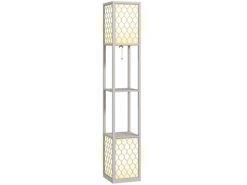  Lampadaire 26x26x156 cm avec 2 tablettes mdf gris clair  - Conforama A