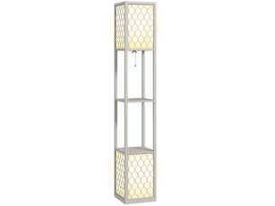 Lampadaire 26x26x156 cm avec 2 tablettes mdf gris clair