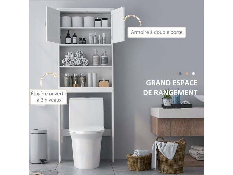  Meuble wc dessus de toilette armoire de rangement de salle de bain avec niches placard à double porte réglable étagère  - Conforama D