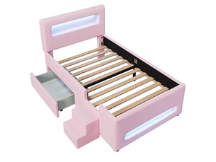 Lit avec rangement 90x200 cm <strong></strong>  <strong></strong> coloris rose