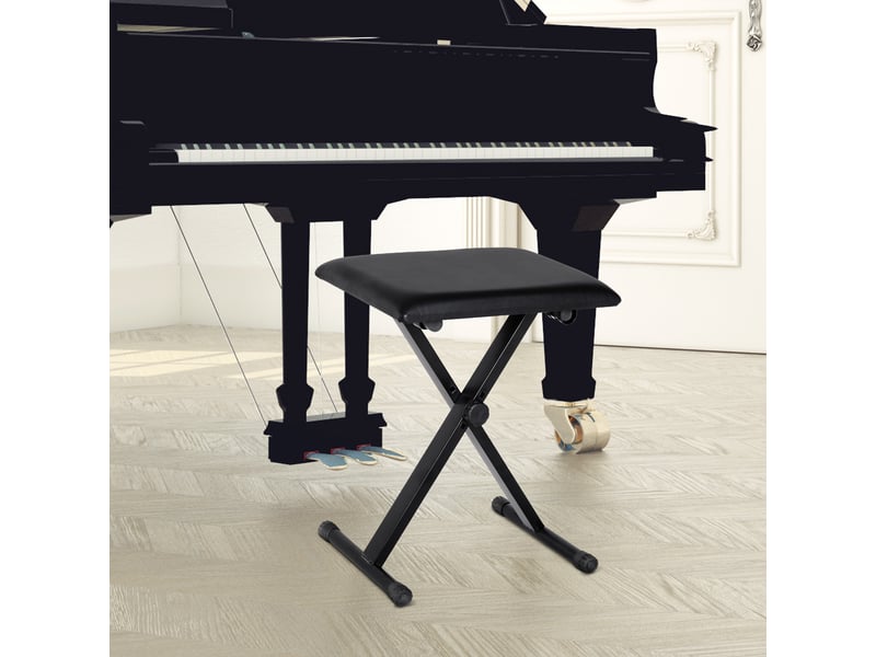 Tabouret de piano noir pliable en x avec hauteur réglable 37-47 cm assise en similicuir dim 39 x 29 cm - Conforama D