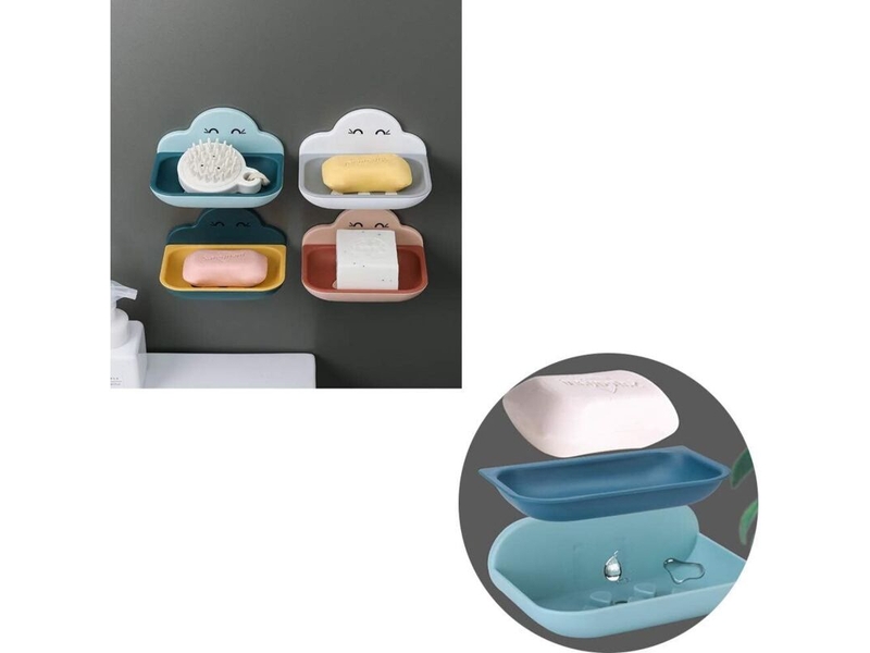  4 pièces porte-savons double couche plastique amovible mural (bleu, rose, blanc, bleu foncé)  - Conforama E
