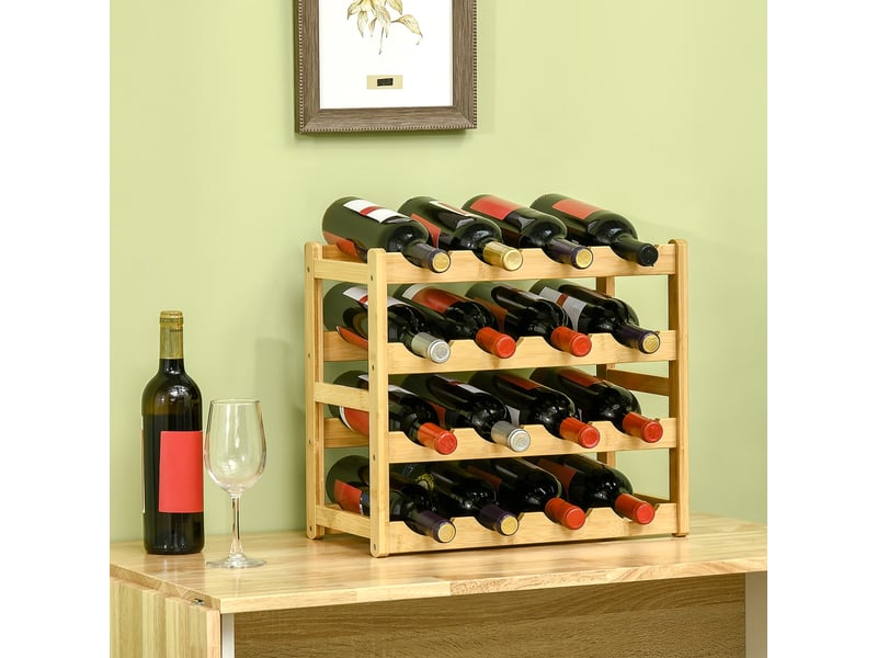 Range-bouteilles casier porte-bouteilles en bois de bambou 4 niveaux 16 bouteilles bois naturel 43 x 23,5 x 38 cm  - Conforama D