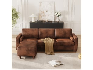 Canapé d'angle réversible fixe <strong>NECHE</strong> <strong>234x87x88</strong> 3 places Cuir / Microfibre Noir/Café (motif)