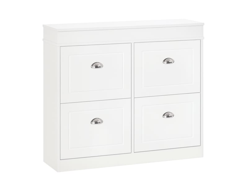  Armoire à chaussures meuble à chaussures rangement dim. 98l x 24l x 83h cm 4 portes abattantes double niveau mdf blanc  - Conforama A