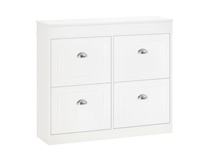 Armoire à chaussures meuble à chaussures rangement dim. 98l x 24l x 83h cm 4 portes abattantes double niveau mdf blanc