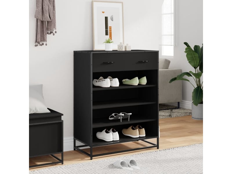  Armoire à chaussures noir 75x38x97,5 cm bois d'ingénierie métal shl4664  - Conforama C
