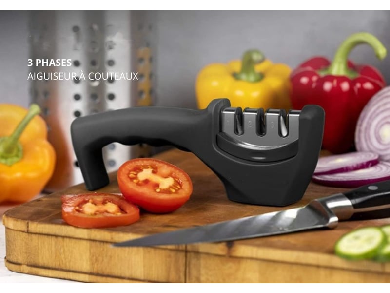 Aiguiseur à 3 phases pour couteaux de cuisine – résultat professionnel, design ergonomique, noir - Conforama E
