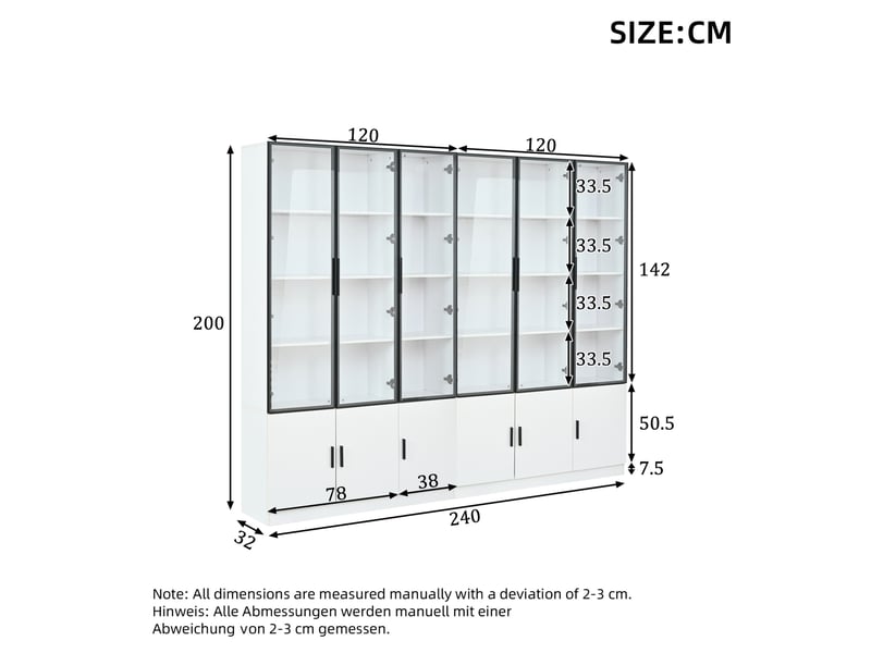  Vitrine haute blanche 240 cm en mdf et verre, 12 portes, led pilotée par application, rangement organisé  - Conforama C