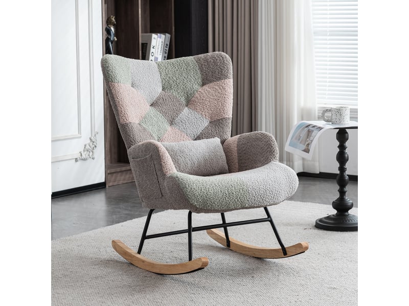  Fauteuil à bascule multicolore avec repose-pieds, cadre en bois d'hévéa, coussin inclus, 93 cm  - Conforama D