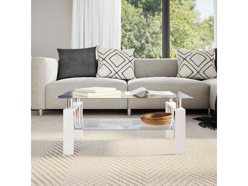  Table basse rectangulaire | table de salon blanc et transparent 95x55x40 cm verre trempé  - Conforama B