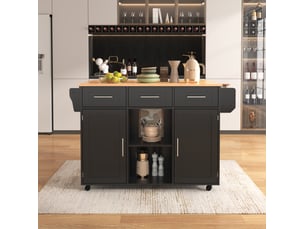 Desserte de cuisine 139 x 46(71) x 91,5 cm avec plateau rabattable, roulettes et pieds en bois, noir et décor bois