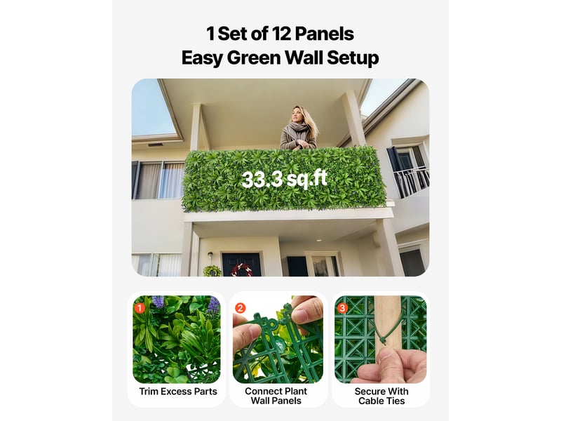  Vevor mur végétal artificiel haie artificielle déco intérieur extérieur 3x1 m  - Conforama D
